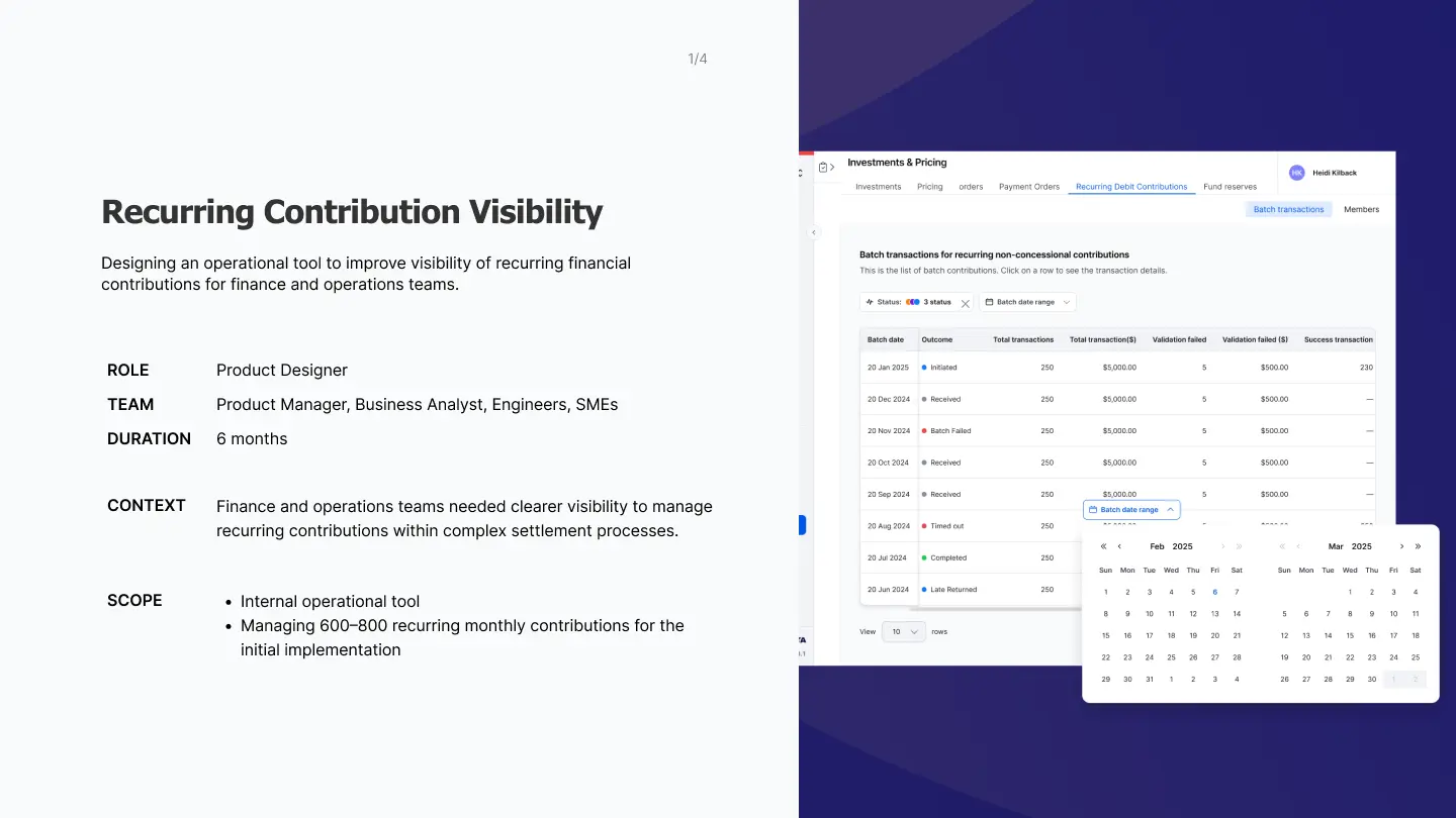 Summary view — contribution status overview with actionable information surfaced first.